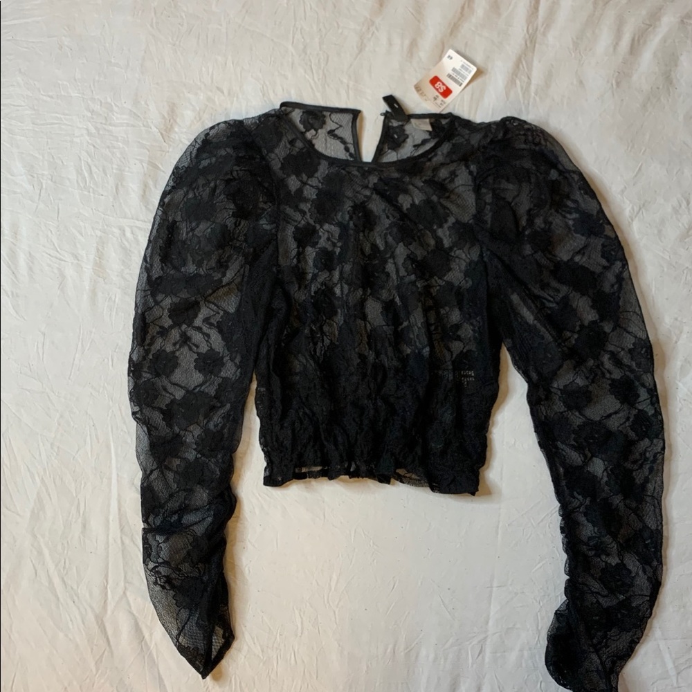 Black lace see through blouse